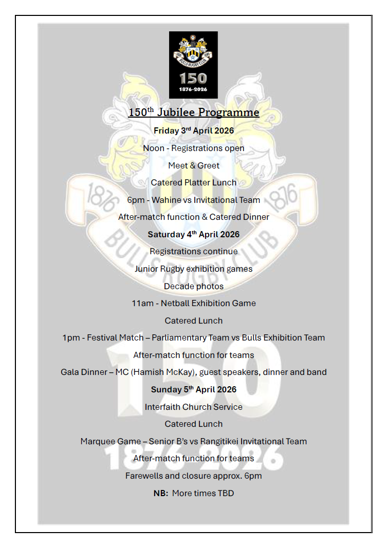 Bulls Rugby 150th Jubilee Weekend Ticket