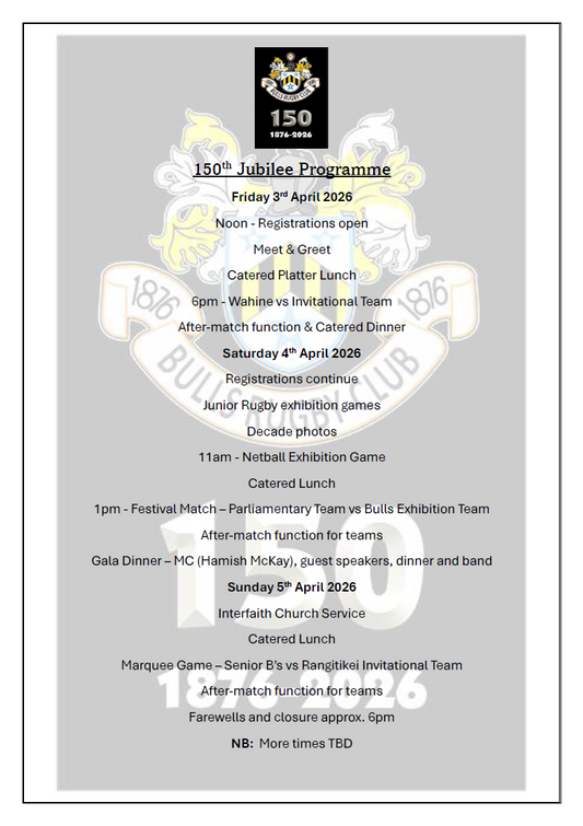 Bulls Rugby 150th Jubilee Weekend Ticket